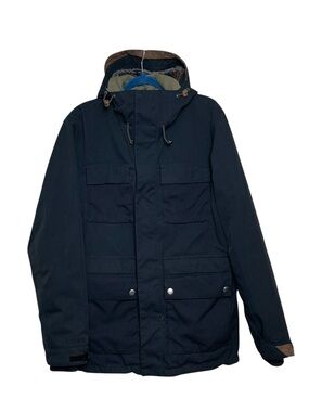 Burton Snowboard Black Goretex Canvas Jacket Hooded Lined Sz M Vented Ski Gorp